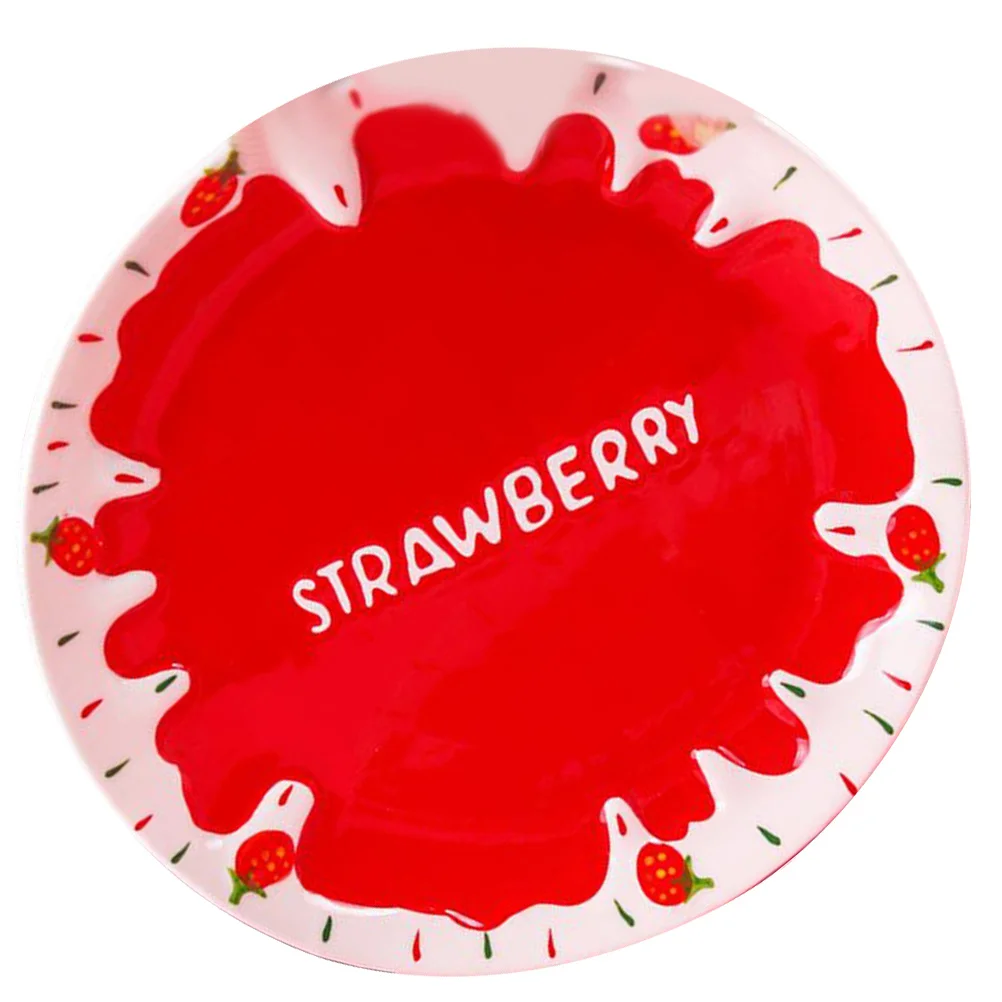 

Creative Strawberry Pattern Ceramic Plate Smooth Surface Safe for Kids Birthday Party Decorative Serving for Desserts