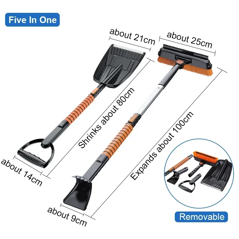 3 in 1/5 in 1 Car Ice Removing Brush Shovel Retractable Winter Snow Shovel Ice Removal Scraper Auto Cleaning Tool Accessories