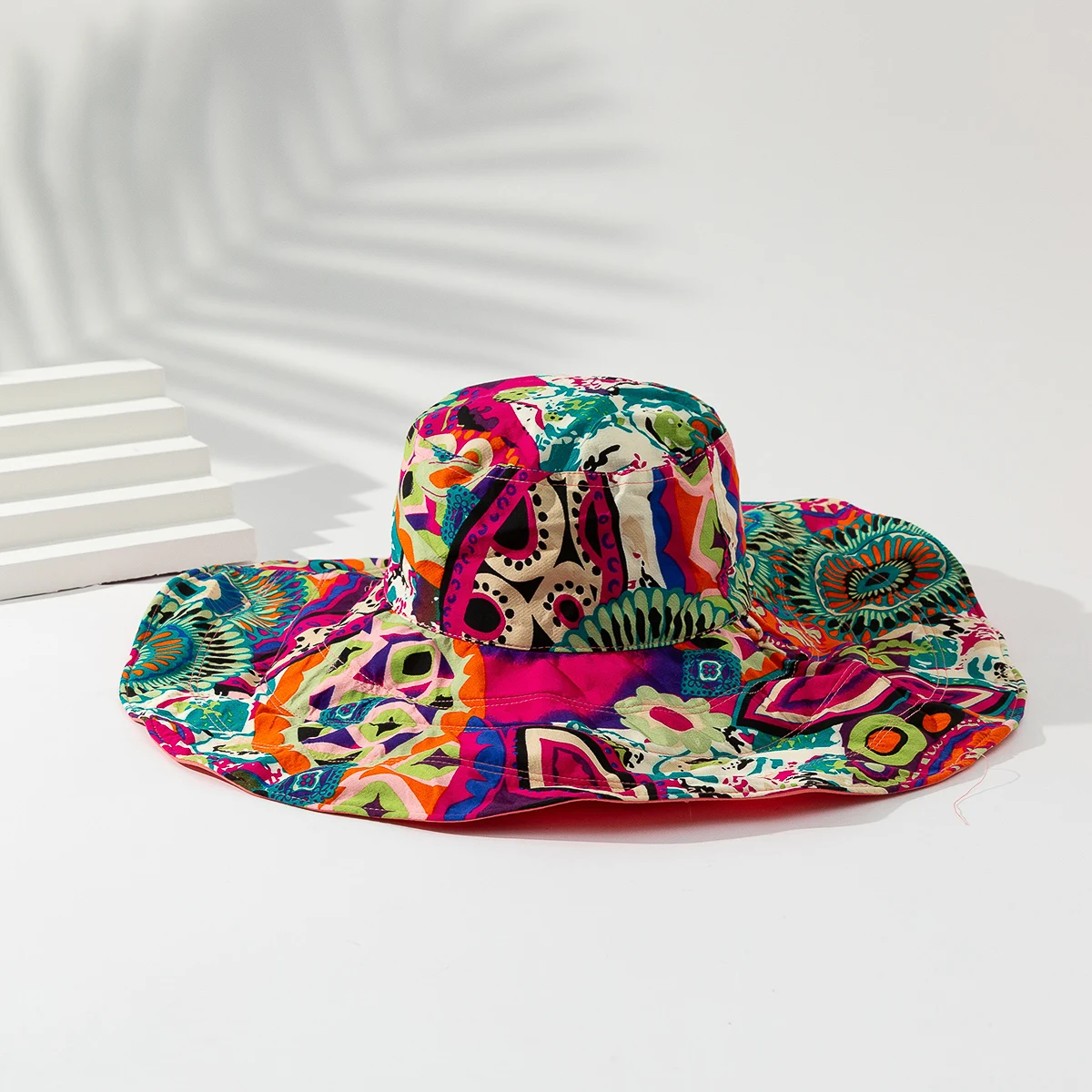 Trend full of colorful graffiti double-sided fisherman hat outdoor shade collapsible large brimmed sun hat suitable for beach va