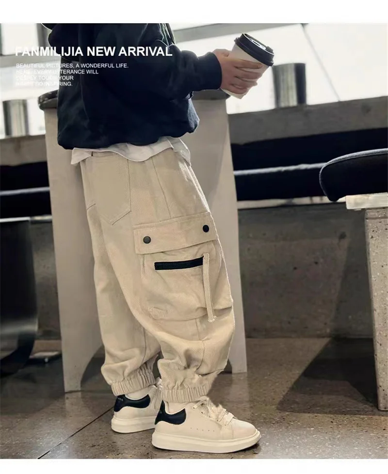 Boys Casual Cargo Pants Spring Autumn Big Kids Sport Long Pants Teenage Streetwear Baggy Trousers Children Fashion Joggers Pants