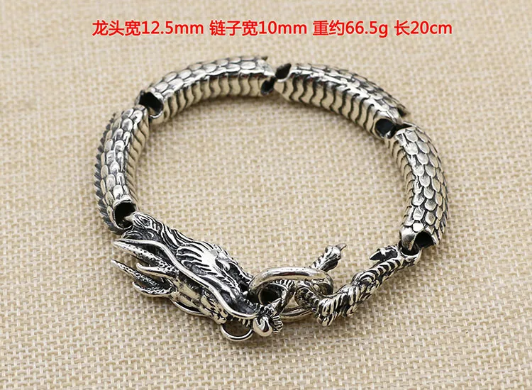 Retro Thai Silver Leading Bracelet Fashion Men's Jewelry s925 Silver Dominant Hand Jewelry Japanese and Korean Student Personali