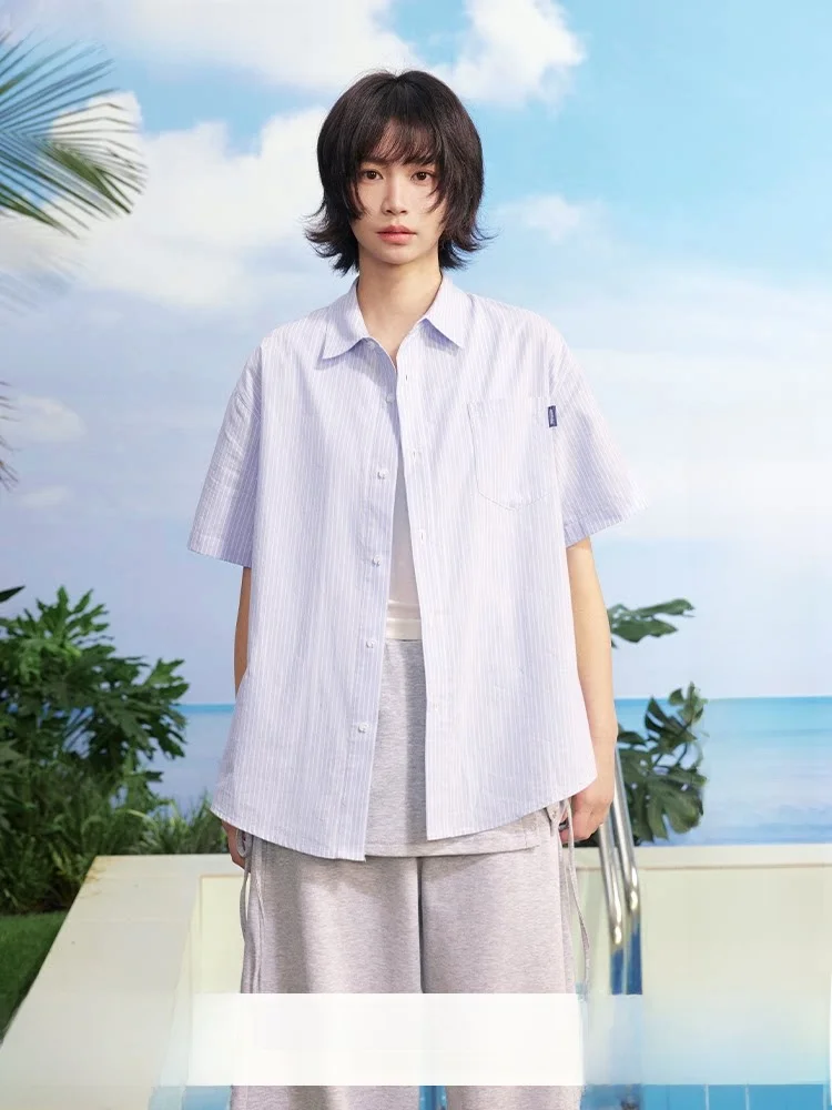 

Повседневная дышащая рубашка из чистого хлопка в полоску с коротким рукавом, летняя, свободного кроя, женская, модная, Saotome Early Forest Early Lady