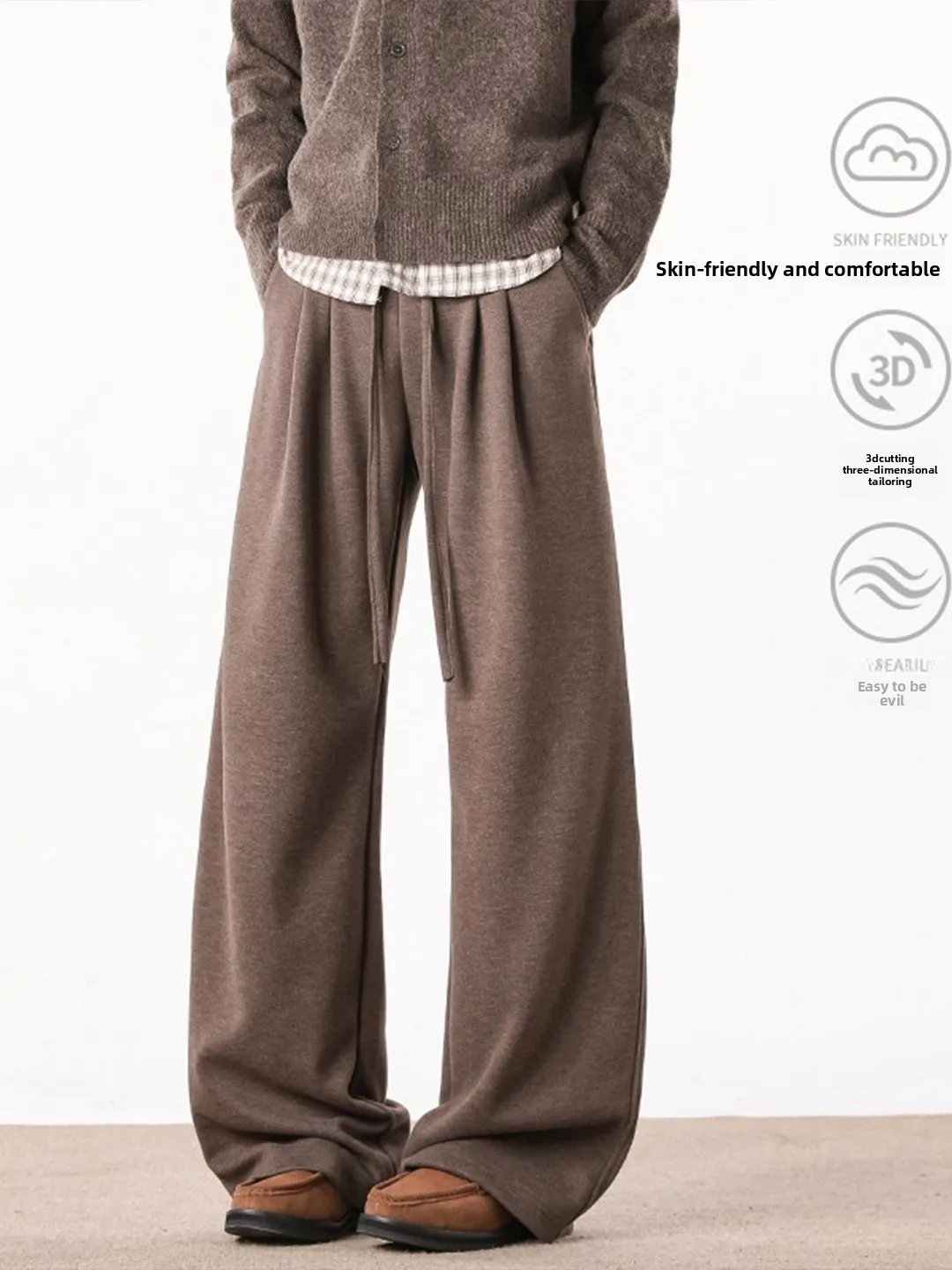 

High Quali Brown Straight Leg Wide Leg Pants Thiened Fce Casual Commute Trousers Autumn Winter Faionable Couple Loos...