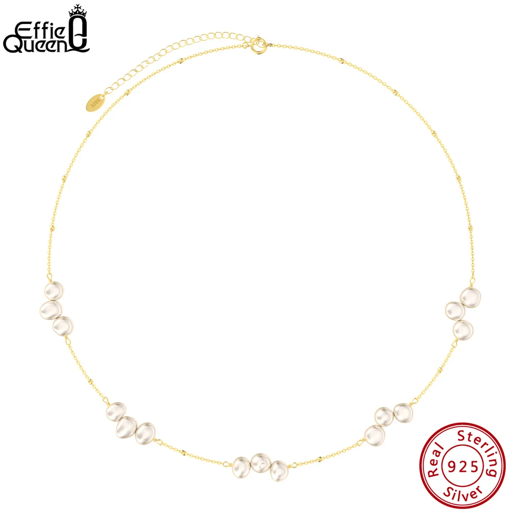 

EFFIE QUEEN Fashion 925 Sterling Silver Baroque Pearl Chain Necklace for Women Handpicked Pearls Choker Necklace Jewelry GPN47