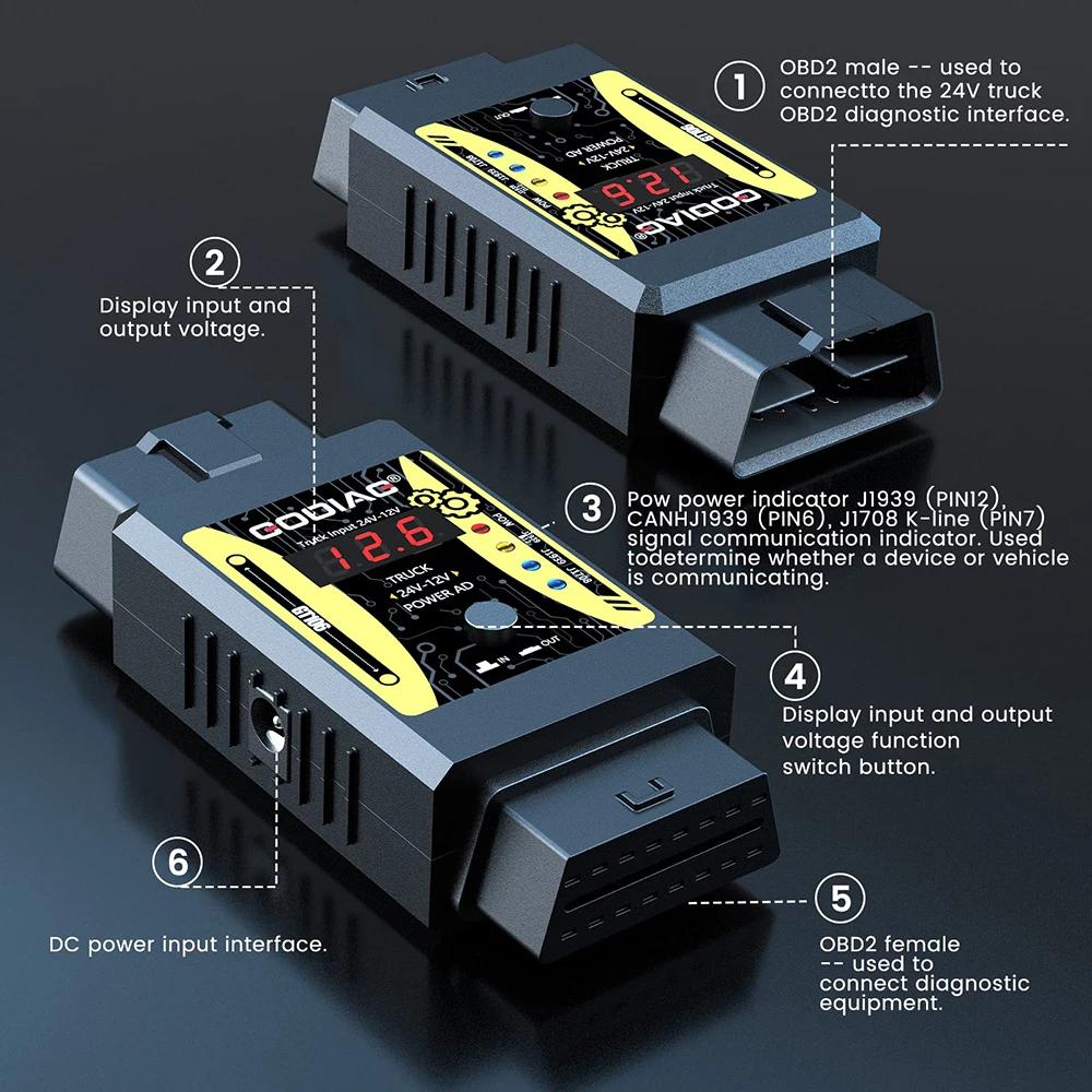 GODIAG GT106 24V to 12V Heavy Duty Truck Adapter for X431 easydiag/ Golo/ M-DIAG/ IDIAG/ ThinkCar/ ICarScan/ Diagun/ DBScar II