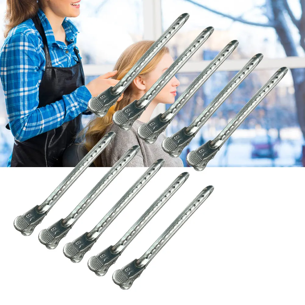 10Pcs Duck Mouth Hair Clips Professional Salon Steel Hairpins Double-Hinged Grip for Wet Hair Coloring Cutting Styling Home