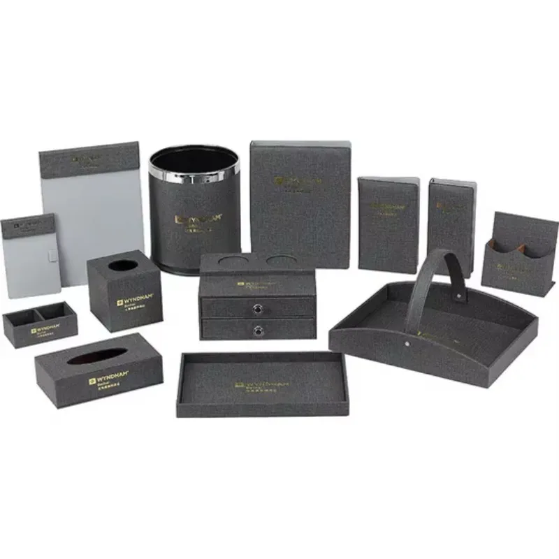 

Wholesale Hotel Guest Room Amenities Set with Leatherette and Faux Leather Accessories