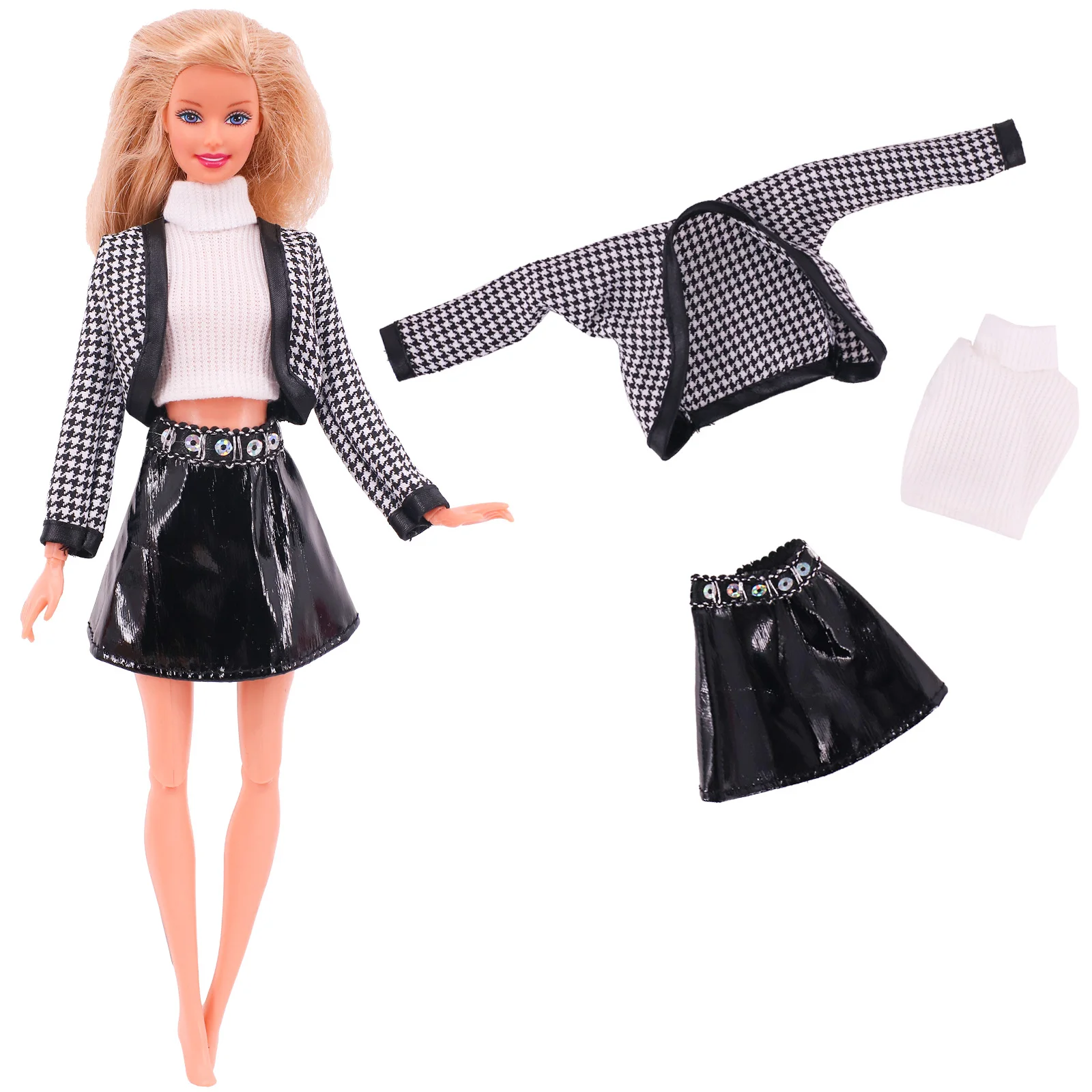 Barbies Doll Clothes Plush Jacket + Fashionable Suit Skirt +Beret Hat Suitable For 11.8inch  Doll Casual Clothing Free Shoe Gift