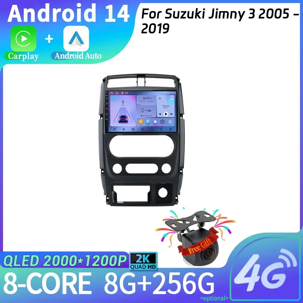 For Suzuki Jimny 3 2005 - 2019   Car Radio Android 14 Multimedia Navigation Wireless Carplay Stereo Head Unit Screen