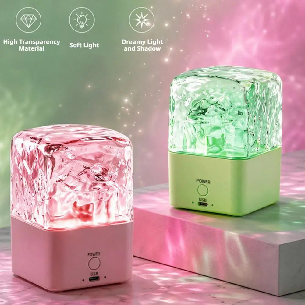 16-Color Dynamic Water Ripple Projector Night Light with Bluetooth Speaker RGB Flame Crystal Rotating Mood Lamp For Bedroom