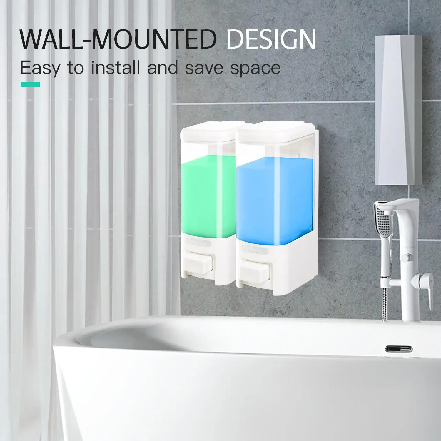 

SVAVO Double row Wall Mounted Shampoo Soap Dispenser Chrome Finish Square Liquid Soap Bottle Bathroom Accessories 500ml*2