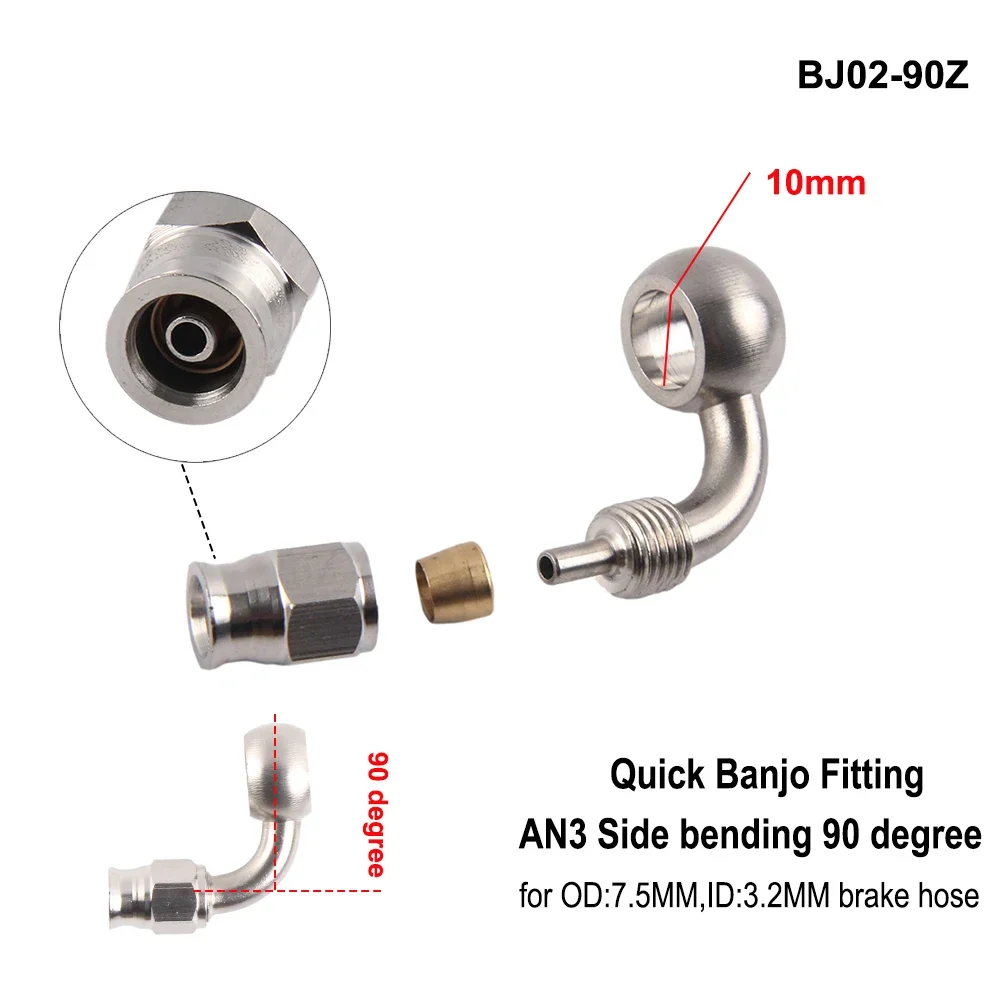 AN3 auto MotorBike Hydraulic Brake Oil Hose Banjo Fitting stainless Steel 10mm for PTFE line