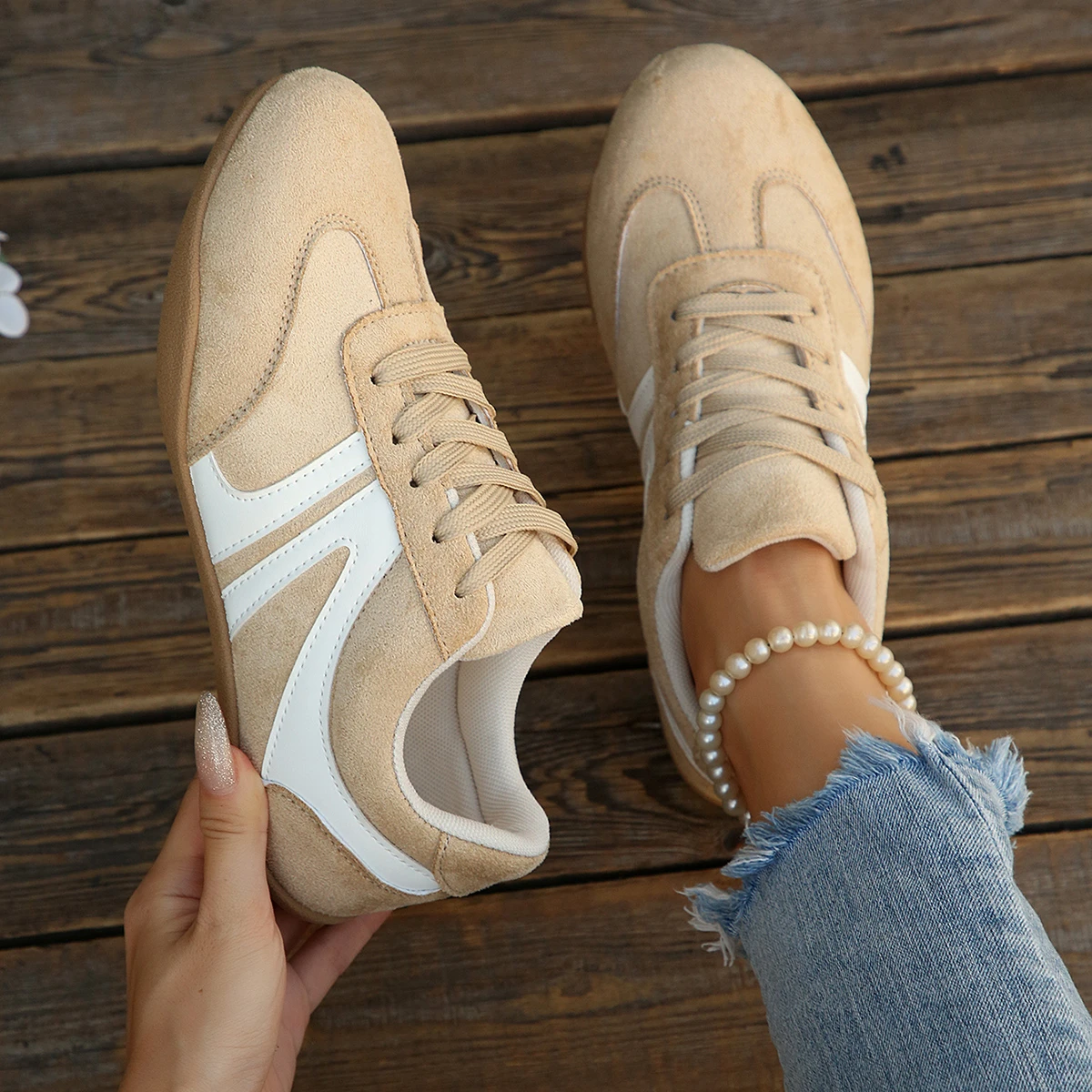 2026 Mix Color Women Sneakers Fashion Splicing Flat Heel Vulcanized Shoes Female Autumn Lace-Up Sneakers Non-Slip Casual Shoes