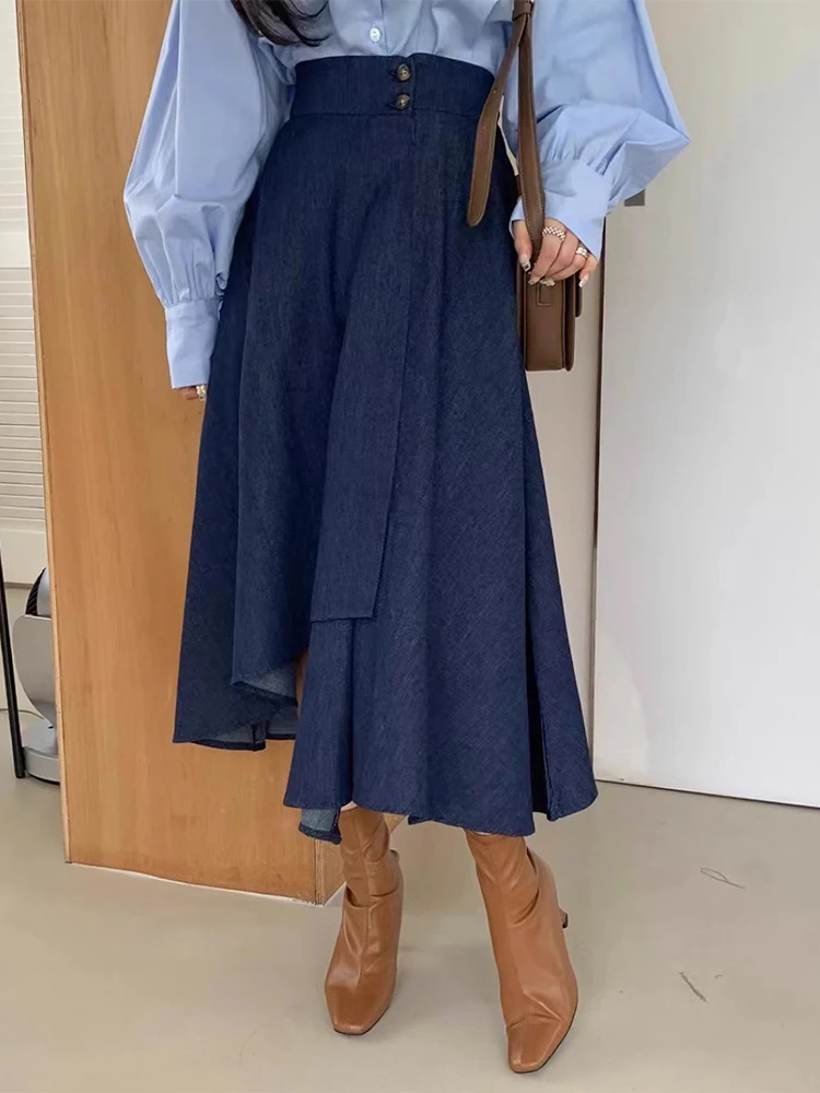 

ZHISILAO New Vintage Irregular Long Denim Skirt Women High Waist A-line Long Skirt Autumn 2024