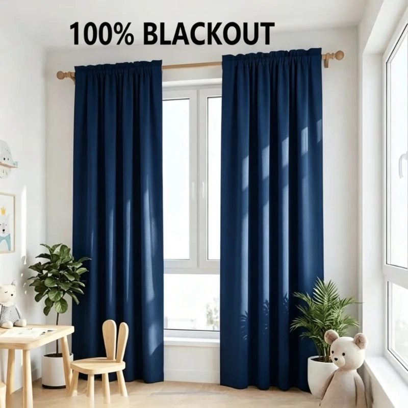 Solid 100% Blackout Window Curtain with Grommets, Privacy Protection Drapes for Bedroom Living Room Kitchen Interior Decor