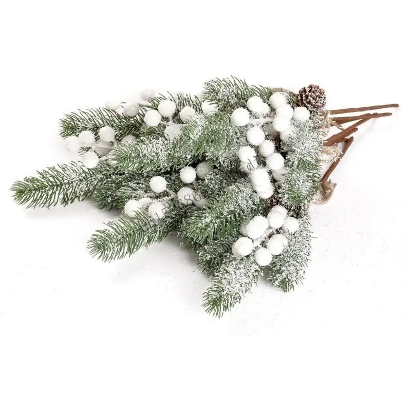 

11UA Mini Christmas Tree Tabletop Decoration with Frosted Berries Natural Pine Cones