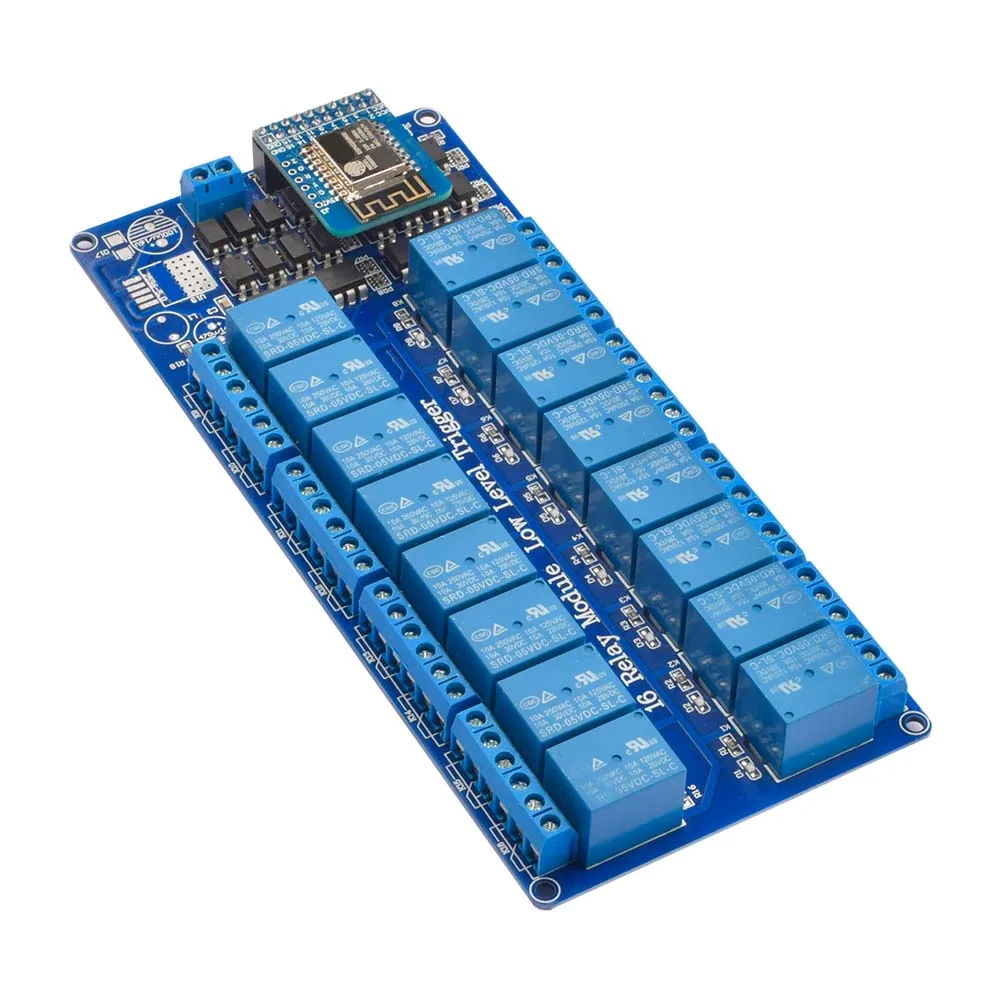 16 Channel Relay Shield Module DC 5V 12V with Optocoupler Onboard ESP8266 WIFI Module For Arduino DIY Kit