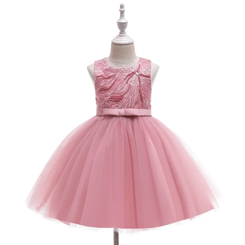 4 Colors Children Dress Ball Gown Sleeveless Sequined Princess Baby Girl Party Vestidos Red Pink