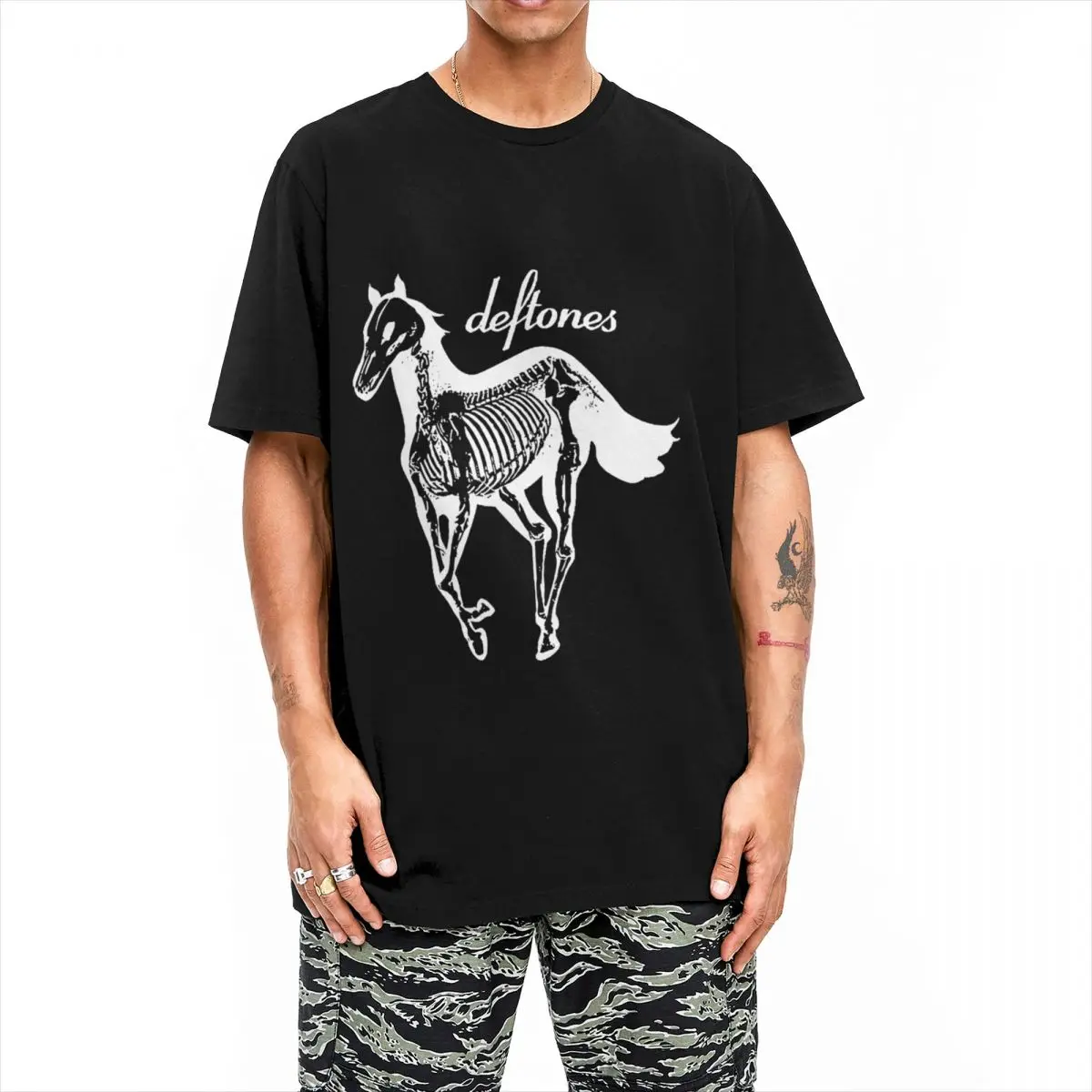 Retro Deftones White Pony Tshirts Men\'s O-neck Short Sleeve Tops 100%Cotton Tops