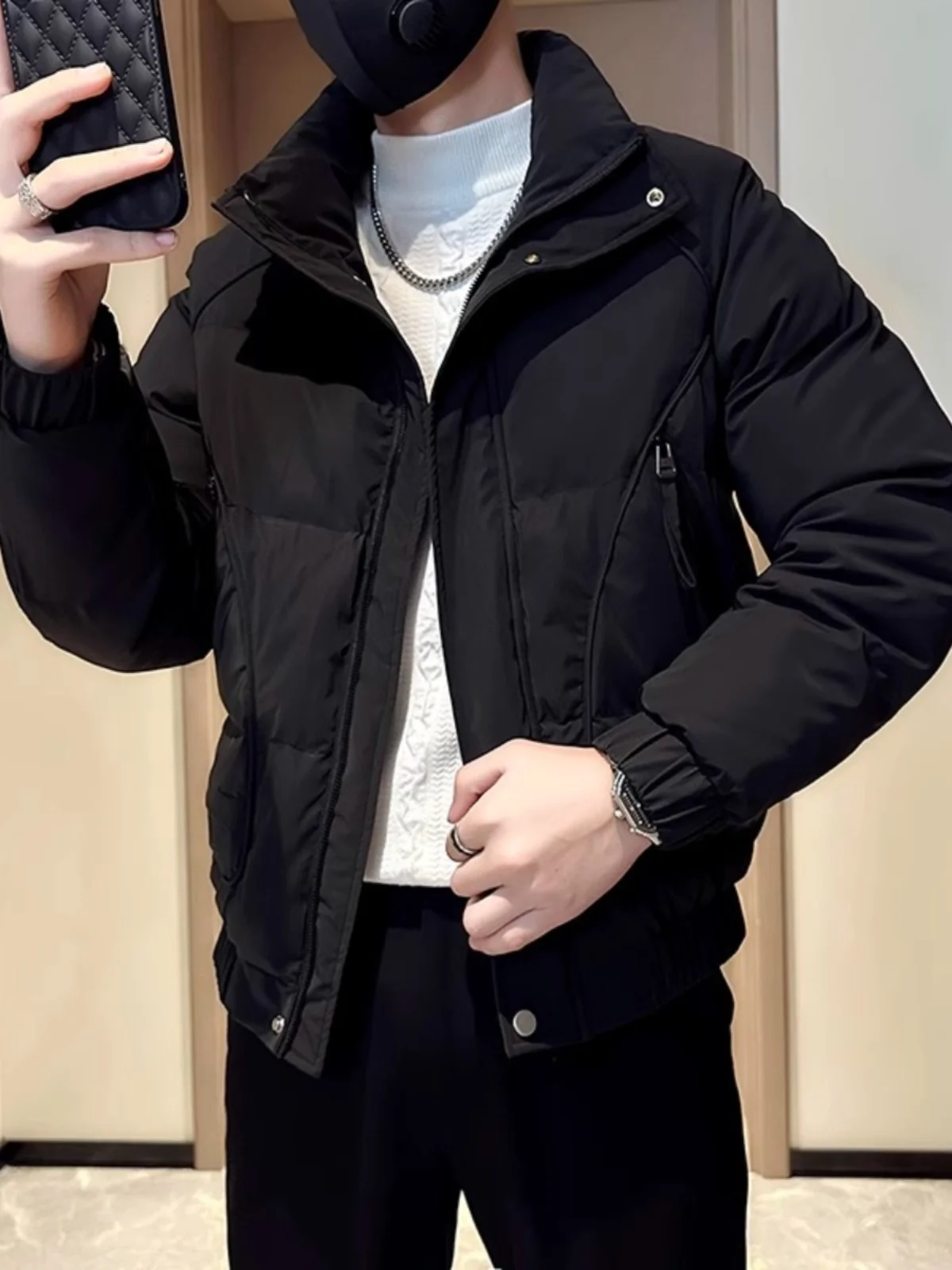 

Men's Winter Faion Brand ort down Cotton Jaet Stand Collar Warm Outerwear Thiened Long Sve Stand Fit Youth Casual