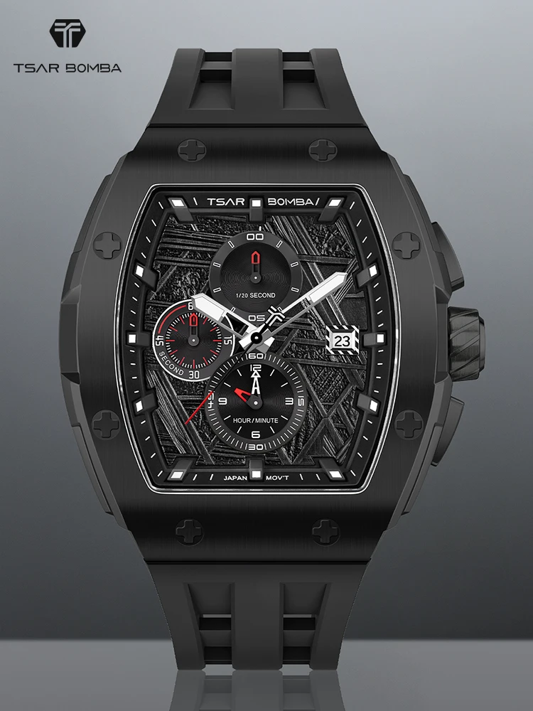 TSAR BOMBA Watch for Men Luxury Quartz Tonneau Wristwatch Sapphire Chronograph Waterproof Clock Valentine's day Gift 2023 New