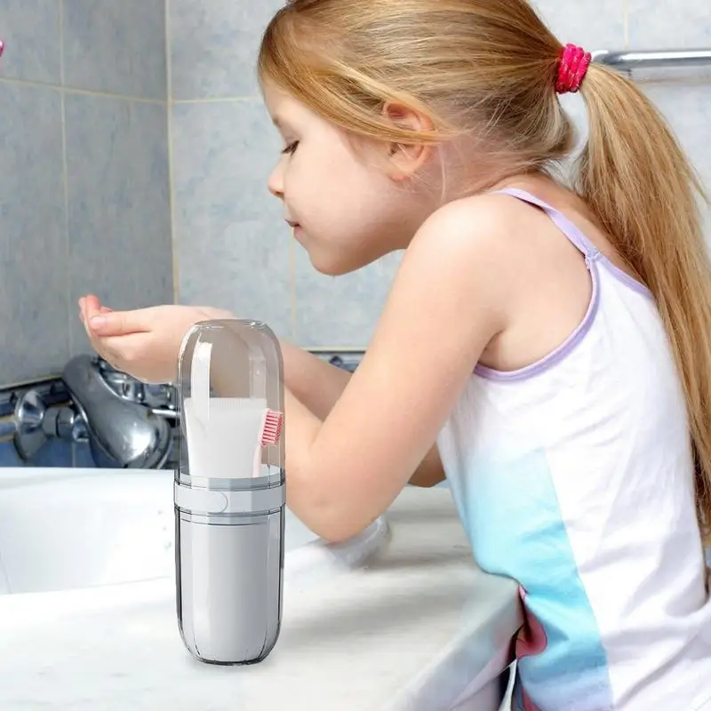 Soporte de cepillo de dientes y taza de enjuague, almacenamiento de pasta de dientes portátil, compacto, a prueba de fugas, cubierto, soporte de cepillo de dientes de viaje para Baño