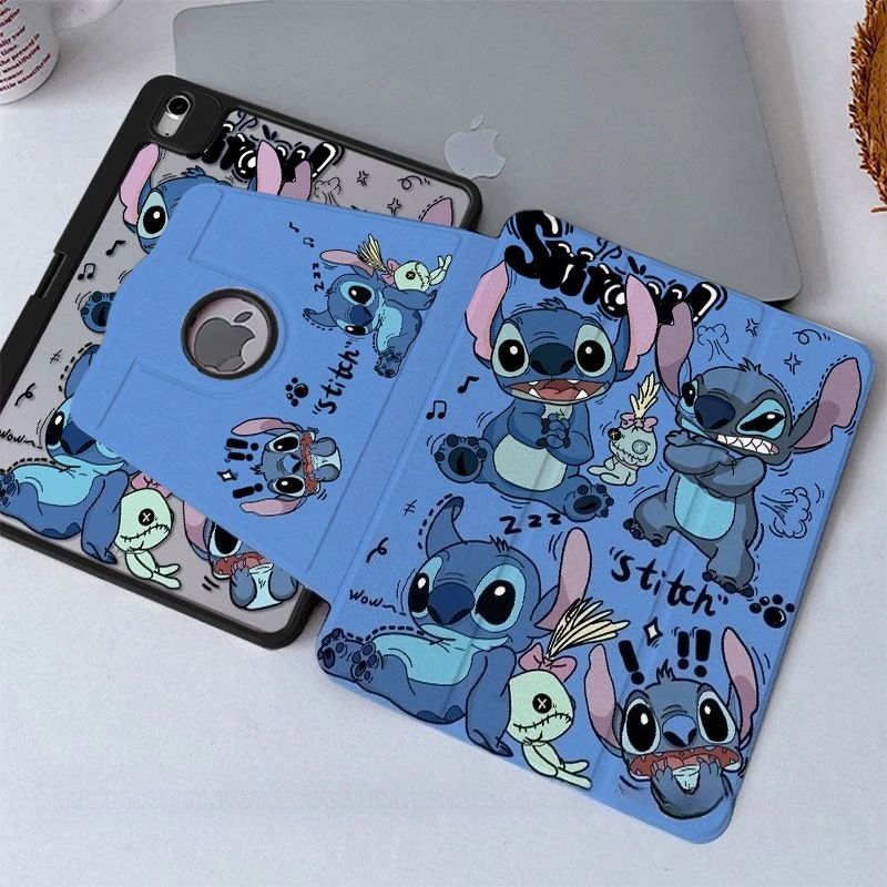 

Stitch Ipad Case for A16 11th 2025 Air7 11in Tablet Cases 10th 9th 8th Tri-fold Acrylic Case Mini6 7 Air4 10.9in Rotating Cover