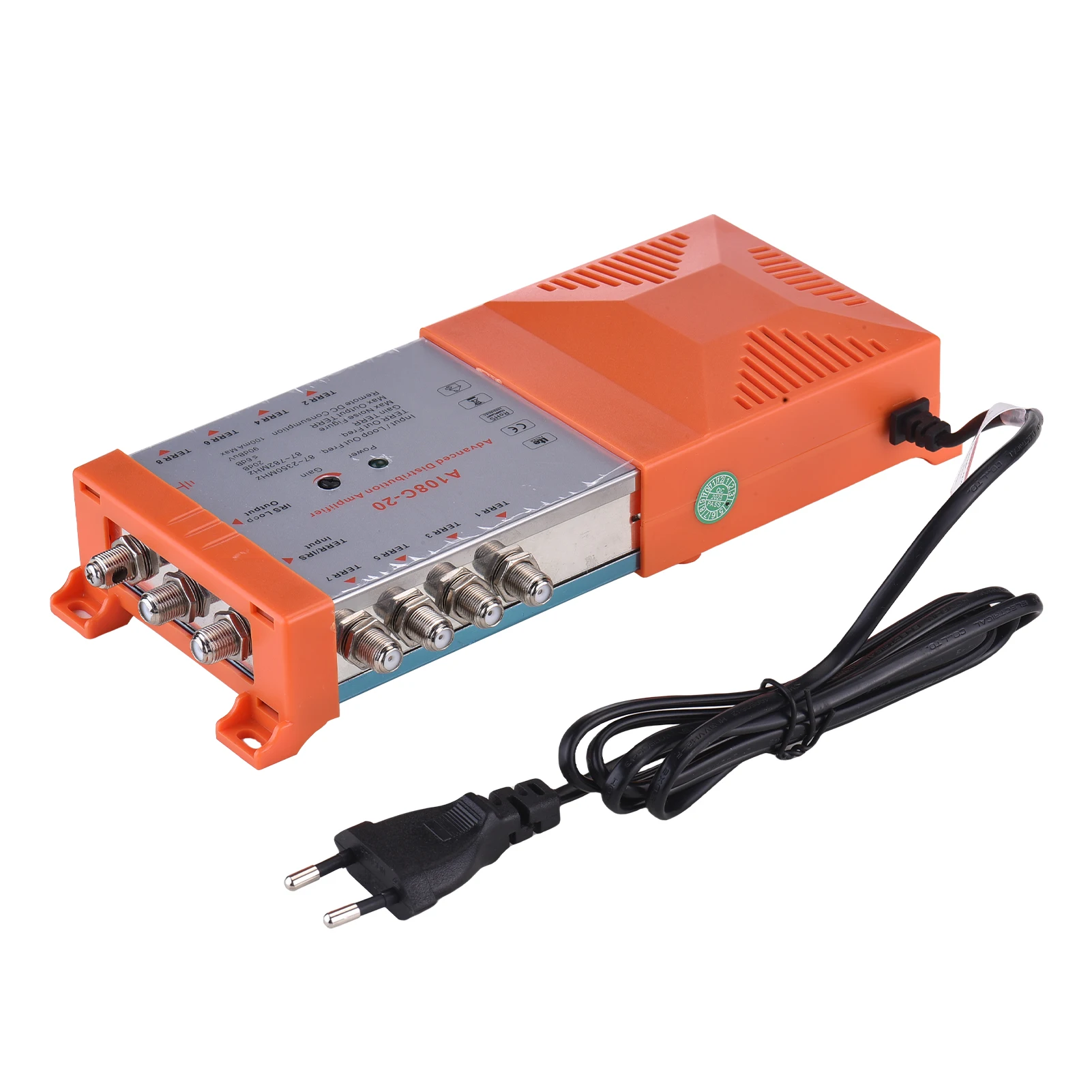 مضخم توزيع 8 اتجاهات لإشارات التلفزيون والراديو الأرضية - نظام MATV/SAT داخلي مع حلقة IRS، كسب 20 ديسيبل