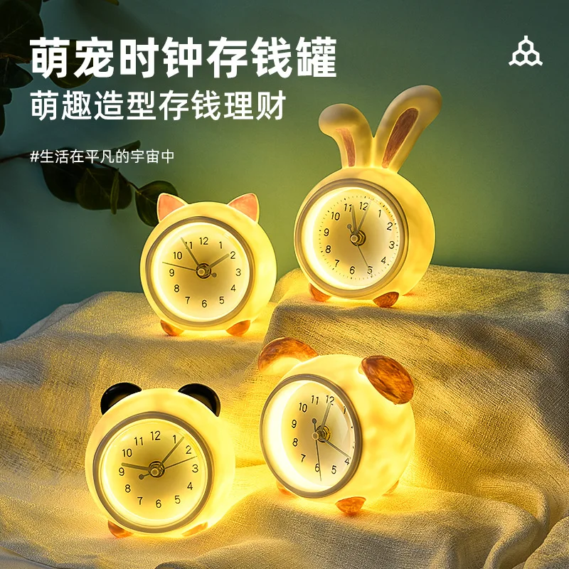 Cartoon Noctilucent Desk Clock Mute Nightstand Alarm Clock Piggy Bank Student Digital Clock Restaurant  Watch Desktop Gadgets