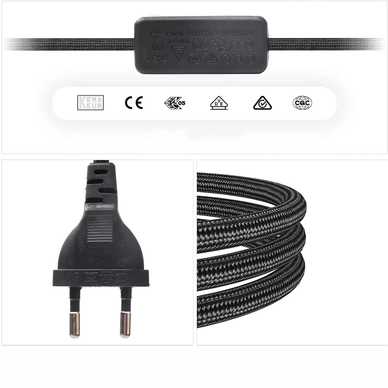 Cabo de Alimentação com Plug and Switch, Cabo, Suporte da lâmpada, DIY, Têxtil Elétrico, Pendurado Luz Pingente, E26, Soquete E27, 3.5m