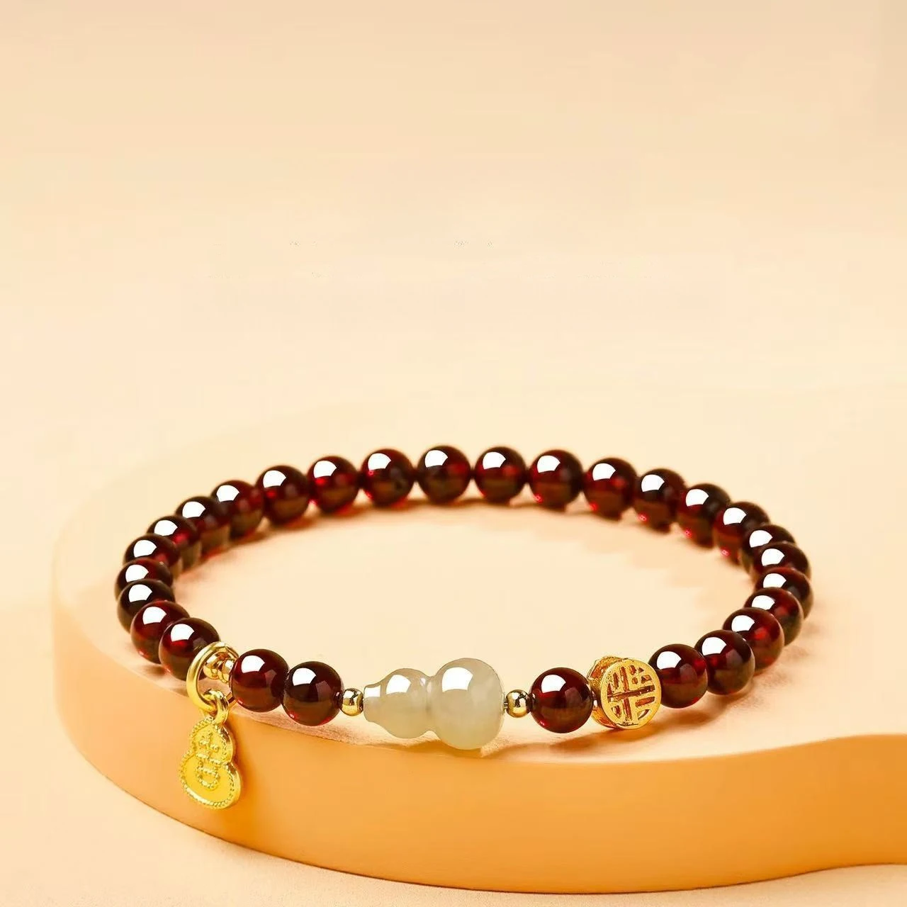 5.5MM Garnet Bracelet Wine Red Crystal Bracelet Male And Female Natural Hotan Jade Gourd Single Loop Gift Jewelry HandString