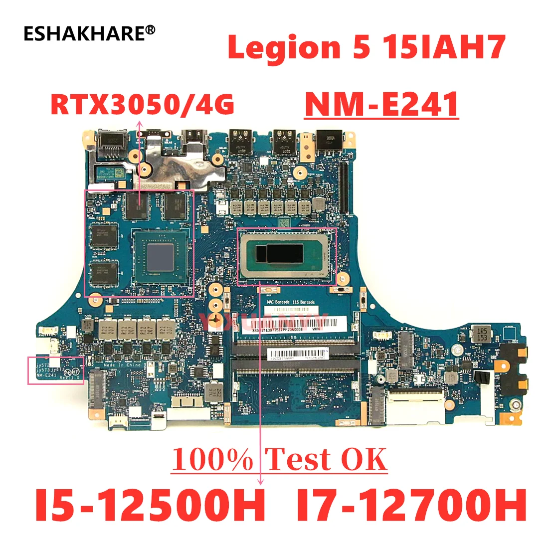 NM-E241 Motherboard For Lenovo Y9000P Legion 5 15IAH7 Laptop Motherboard with RTX3050 GPU I5/I7 12th CPU DDR5 RAM 100% Test OK