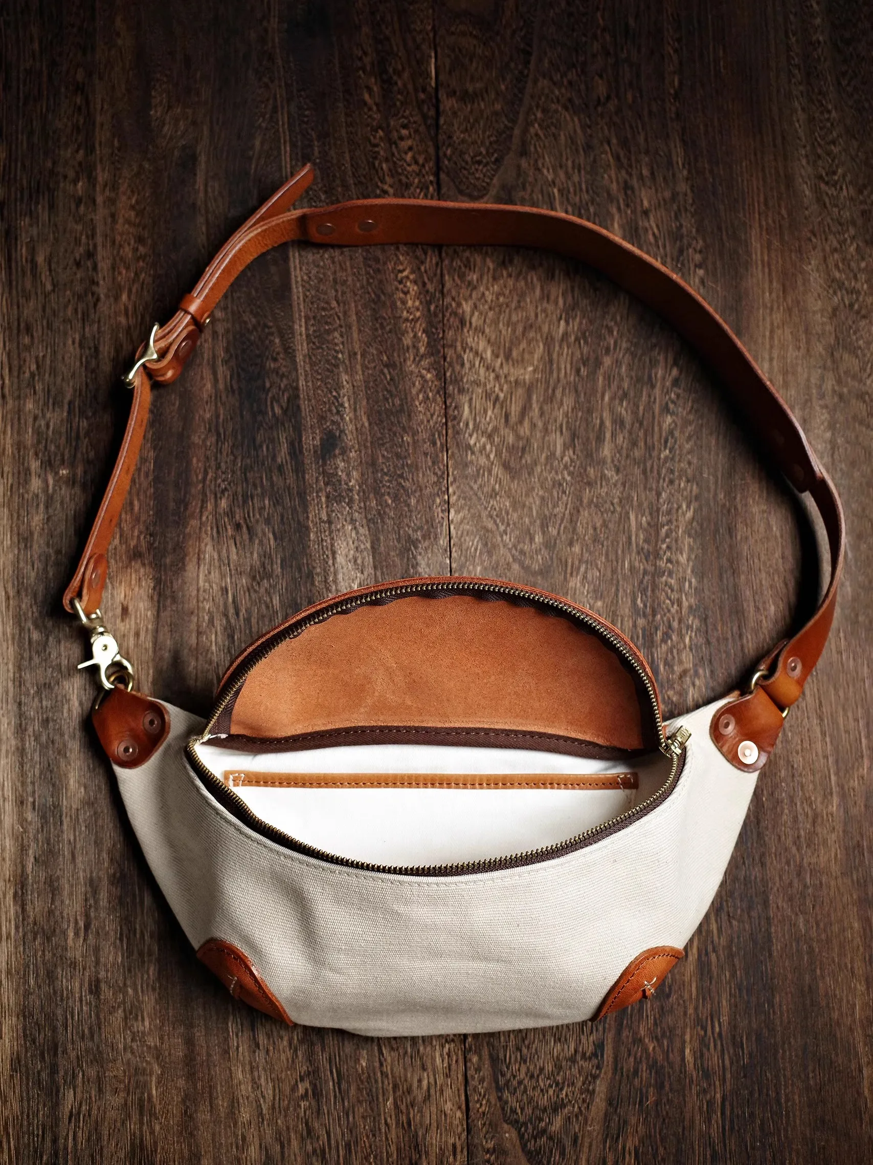 vintage designer high-quality canvas genuine leather stitching men's chest bag handmade luxury outdoor daily crossbody bag