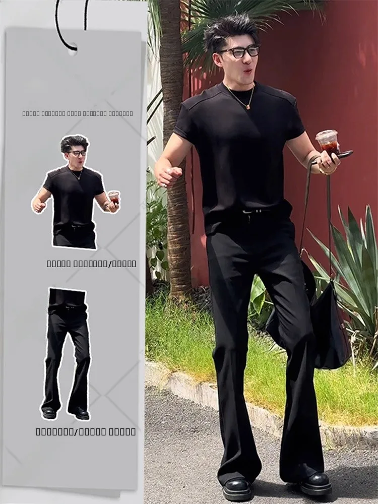 

Мужские брюки Bla Ice Silk Flared: стильный комплект из футболки и брюк премиум-класса, модный летний образ для подростков