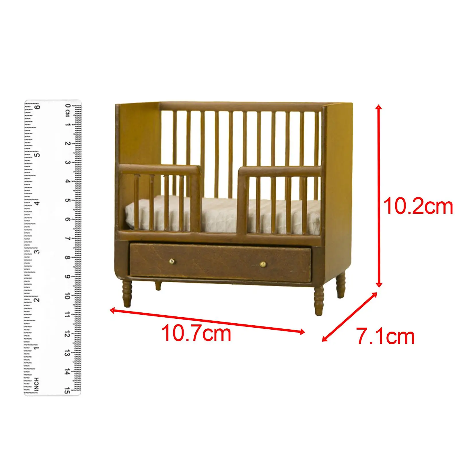 1: 12 ミニチュアドールハウスベビーベッドベッドライフシーン DIY ミニチュアドールハウス
