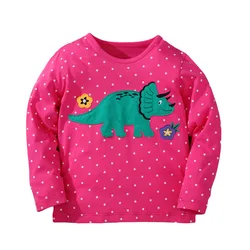 Jumping Meters-Costume de broderie de dinosaure pour enfants, t-shirts pour tout-petits, mode Y, chaud, savoir, bébé, filles, automne, printemps, nouveauté