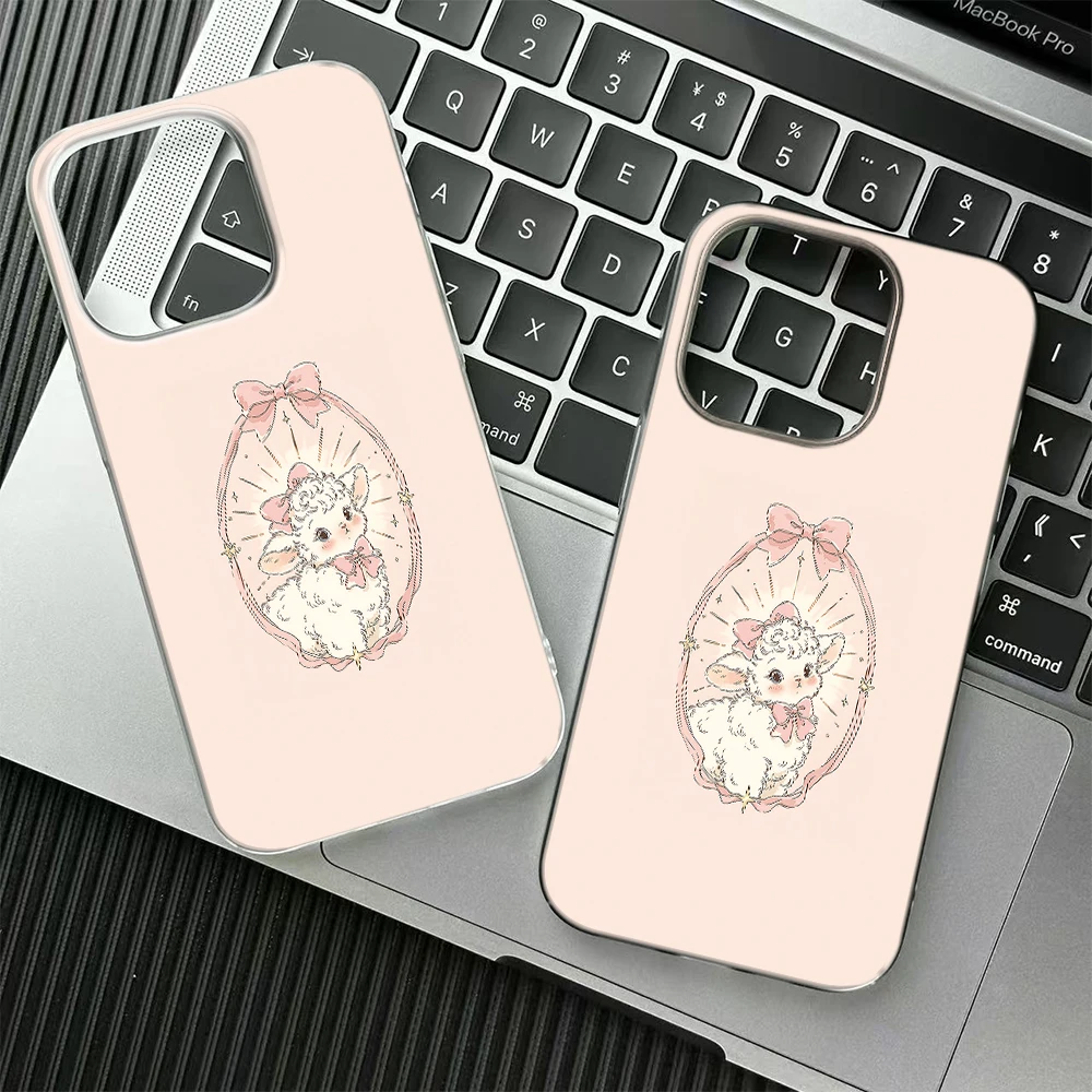 Vintage Lamb Pink Frame Print Vintage Phone Case Fairy Girl For iPhone 18 17 16 15 14 13 12 11 Pro Max Plus Air Soft TPU Case
