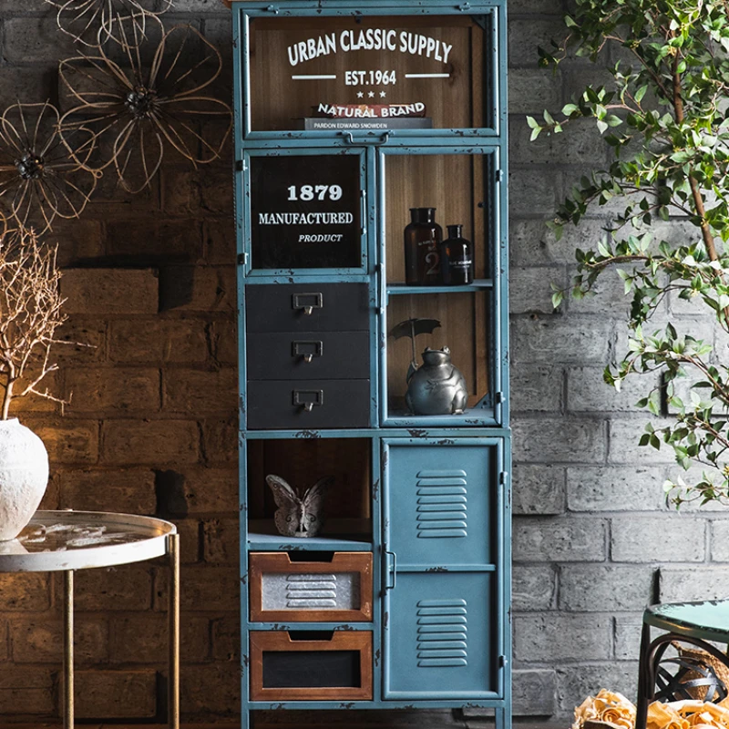 

Retro chest cabinet living room industrial wind storage cabinet creative wrought iron figure