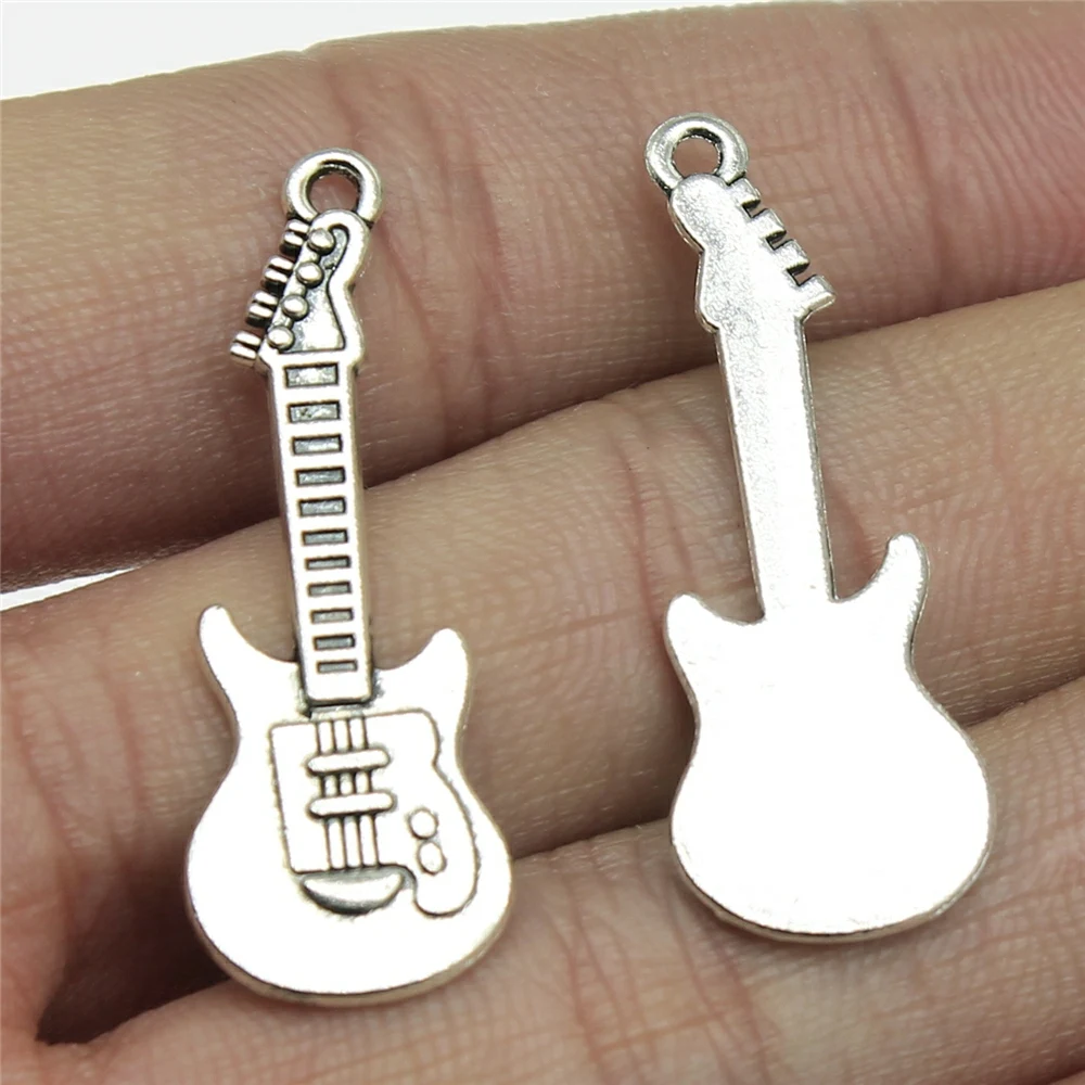 10pcs Charms Electic Guitar 35x12mm Antique Making Pendant Fit Tibetan Silver Color DIY Handmade Jewelry