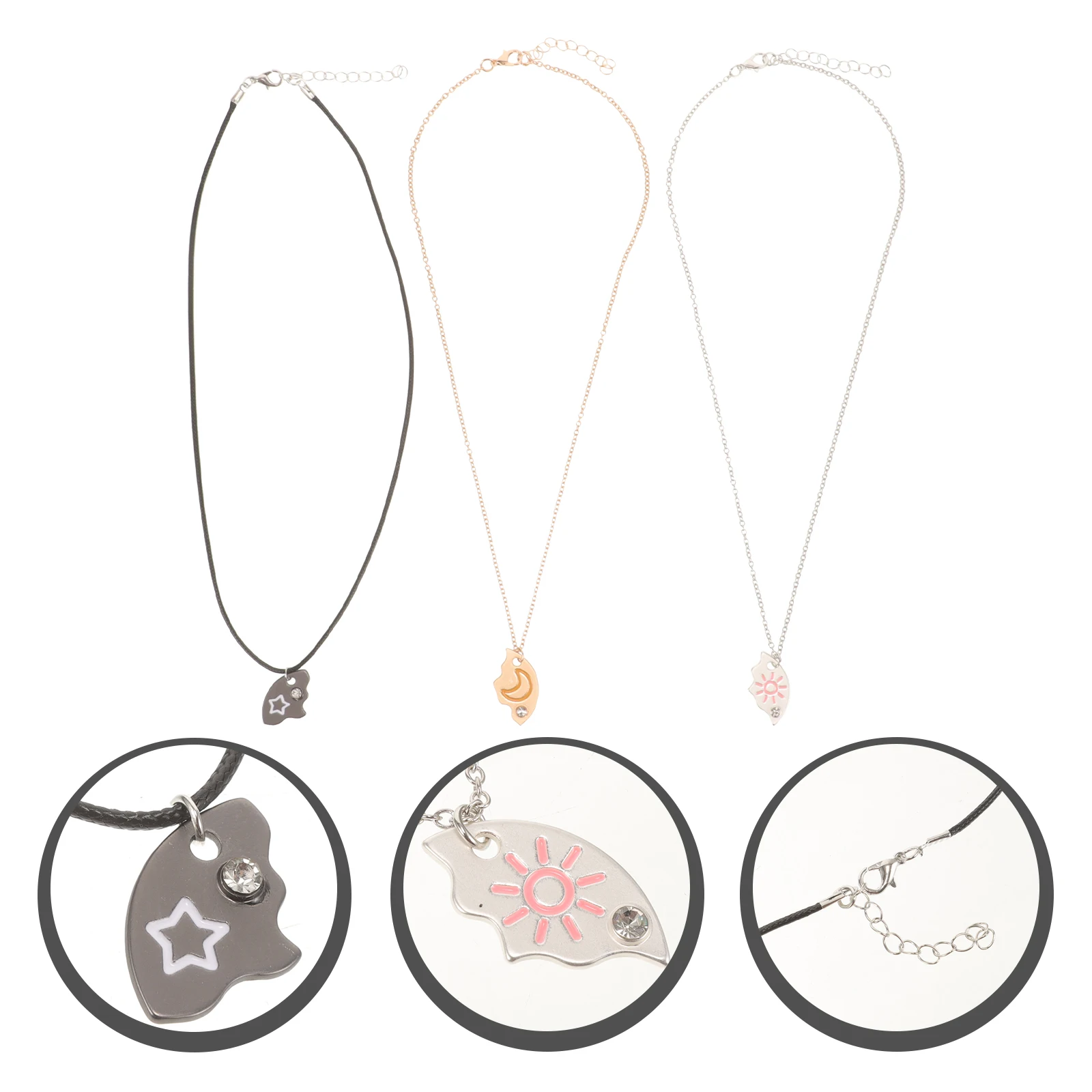 

3 Pcs Alloy Pendant Necklace Connecting Necklaces Friend for Sister Friendship Matching Braclets Round