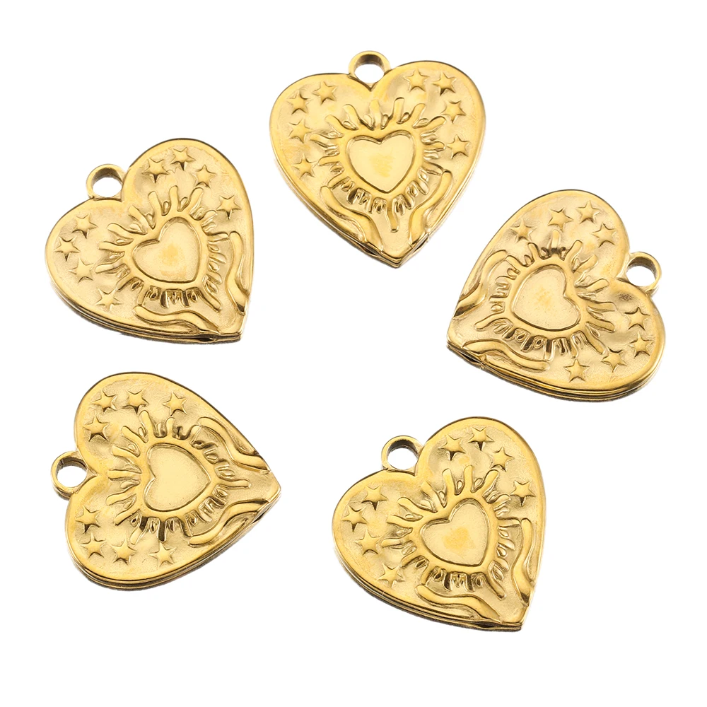 5 pz 1.7cm Vintage in acciaio inox cuore sole Charms ciondolo per fai da te donna uomo collana fai da te catena gioielli che fanno accessori regalo