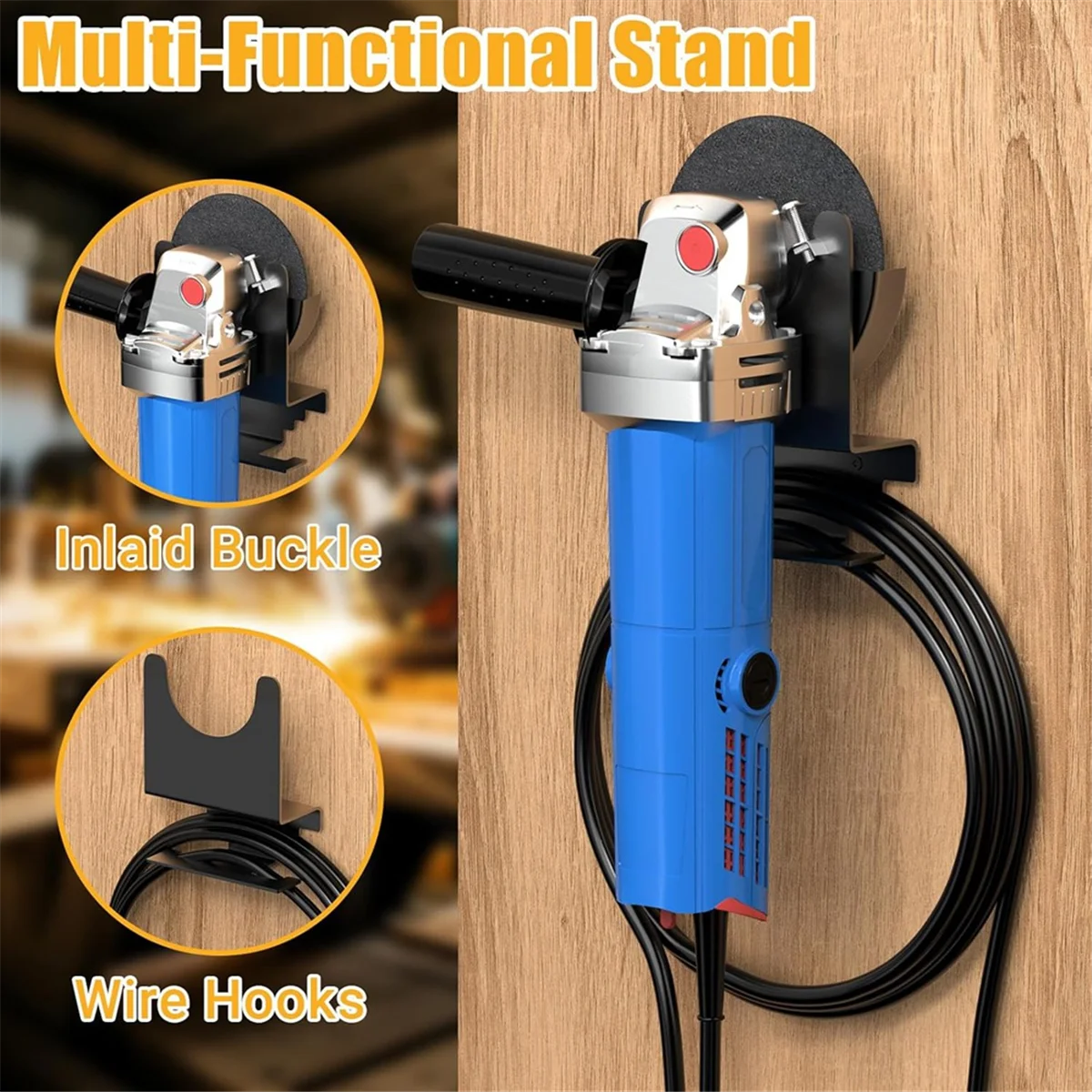

ABNJ Angle Grinder Stand 4 Pieces,Angle Grinder Stand with Disc Hook Rack and Wire Rack, Wall Mounted Power Tool Storage Rack
