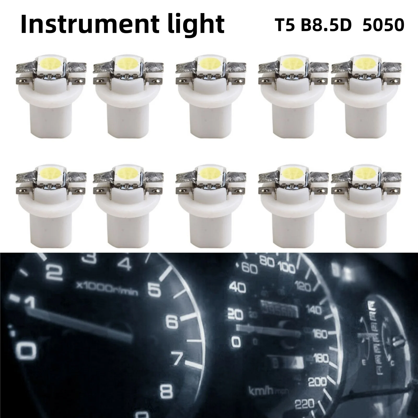 

10x Auto LED Dashboard Dash Lamp Instrument White Light Bulbs 6000K 15.5mm SMD Bulb 5050 T5 B8.5D 12V DC A/C Panels Light