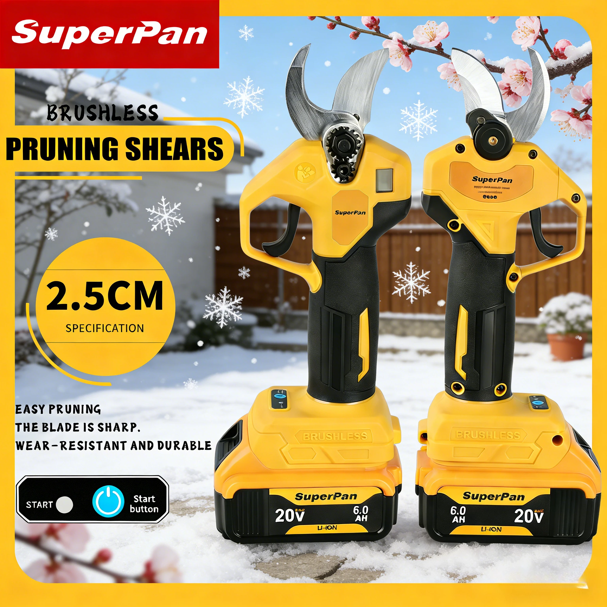 

Аккумуляторные садовые ножницы SuperPan Multi-Scene Pruner для обрезки сада, ухода за садовыми участками, стрижки газонов и кустов, совместимые с аккумулятором Dewalt 20V.