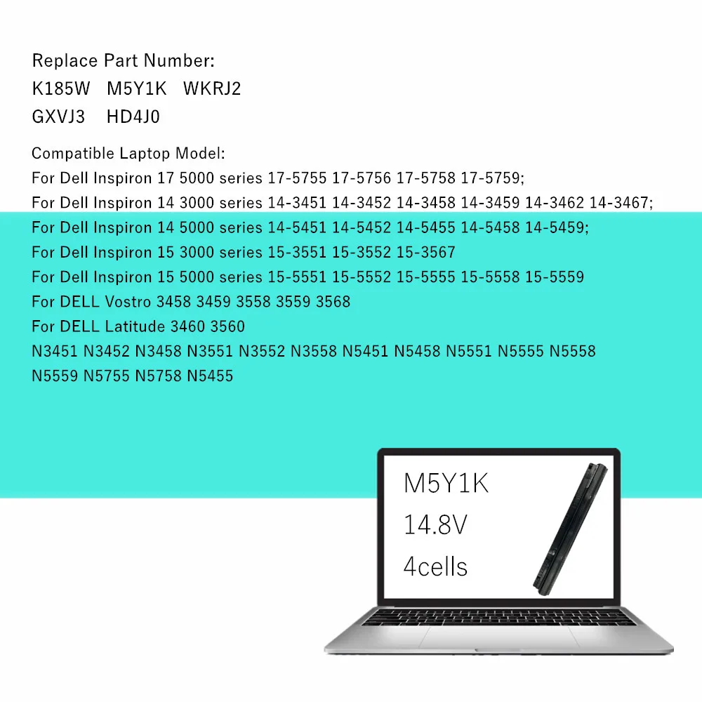 Laptop Battery For Dell Inspiron N5551 N5555 N5558 For Vostro 3451 3458 3459 3551 3558 3559 Series M5Y1K