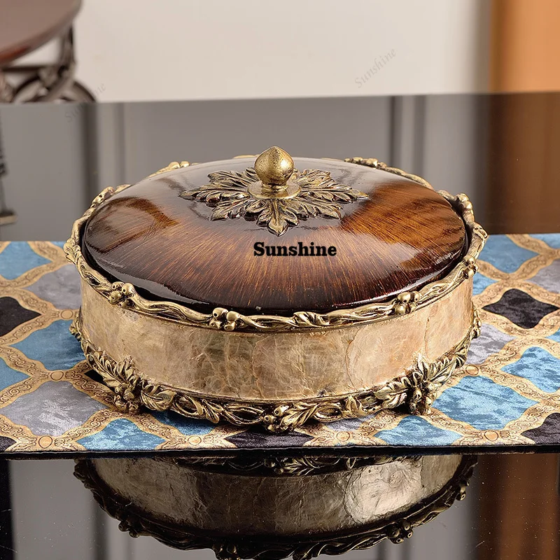 European Resin Storage Box with Lid, Luxury, Retro, Living Room, Candy Plate, Dried Fruit, Snacks, Round Ornaments