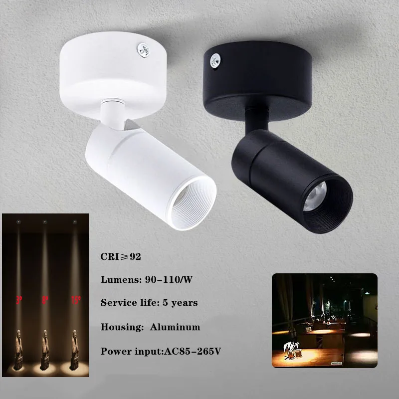 Industrial 3°/8°/15°/ Narrow Beam Ceiling Spotlights 5W-9W Surface Mount Pin Spot Light for Jewelry Museum Gallary Picture Light