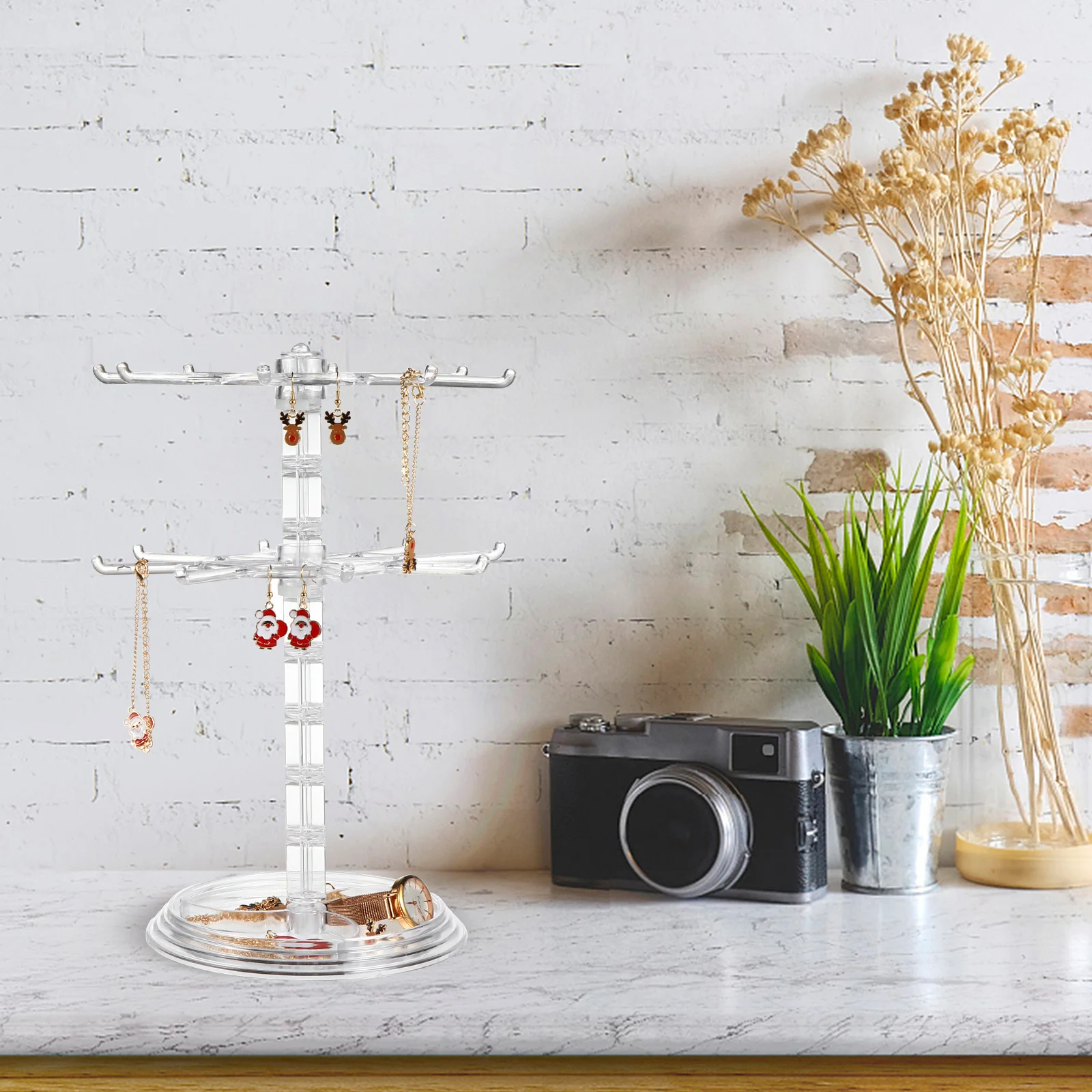 2Pcs Earring Display Racks Premium Plastic Rotatable Jewelry Organizer Stand Detachable Stable Base Jewelry Storage Holder