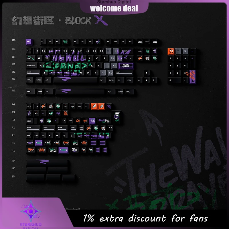 

keyspire Fantasy Block Original Height Keycaps E-sports Gaming Cool Desk Setup Skin-like Texture Valorant-specific Matte UV