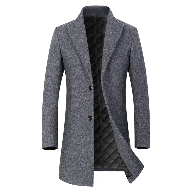 

2023 Fine Men's Gentleman's Fashion Wool Overcoat Comfortable Slim Leisure Solid Color Velvet Thickened Medium Long Windbreaker